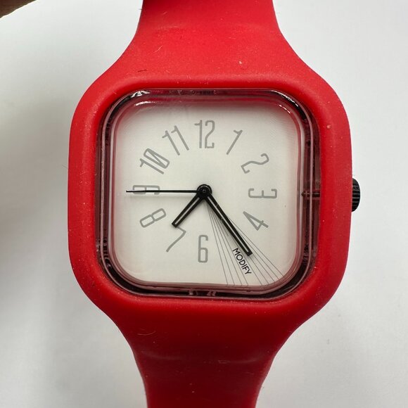 Modify Watch Men Red Silicone Square White Dial 38MM New Battery 9.5" - Picture 1 of 12